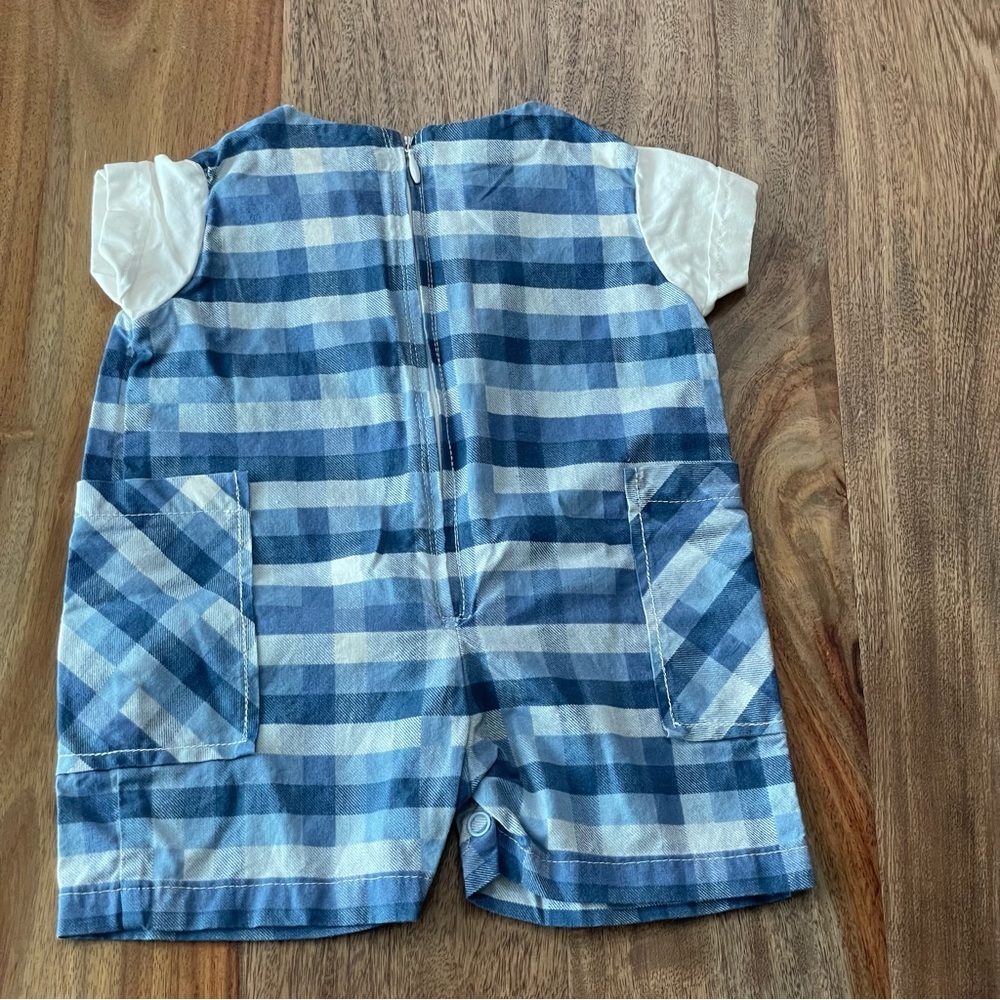 Vintage Tender Touch Baby Handcrafted Blue Plaid Cotton Romper Newborn-Preemie‎ - Picture 2 of 13